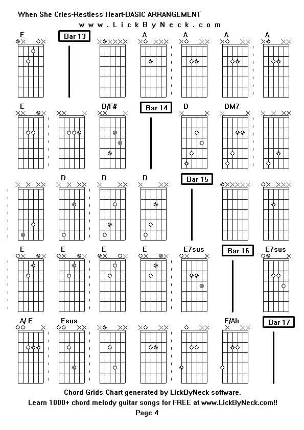 Chord Grids Chart of chord melody fingerstyle guitar song-When She Cries-Restless Heart-BASIC ARRANGEMENT,generated by LickByNeck software.